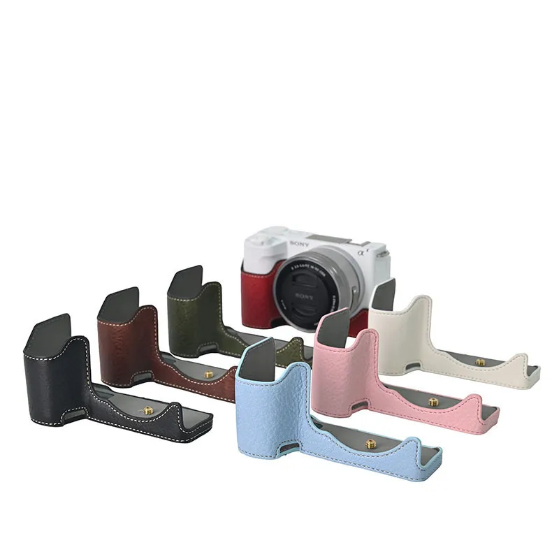 Funda de cuero PU ZVE10 para cámara, cubierta de medio cuerpo o con correa para Sony ZVE10 ZV-E10, accesorios protectores para cámara