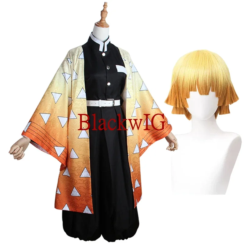 High Quality Anime Demon Slayer Cosplay Zenitsu Costume Wig Cosplay For Men Women Girl Halloween Party Uniform