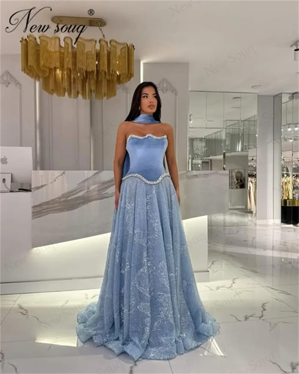 Robes De soirée sans bretelles personnalisées paillettes une ligne robe De bal perles robe De soirée De mariage robes De Noche robe De fiançailles