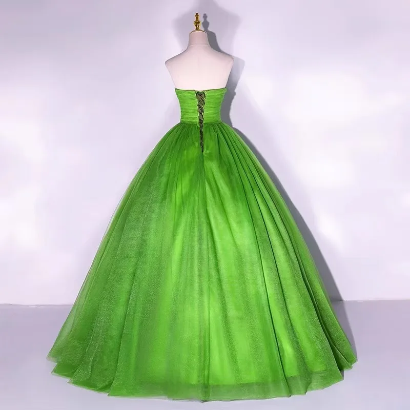 Vestido plisado sin tirantes de tul verde esmeralda para quinceañera, vestidos de baile sin mangas, dulce 16 vestidos, vestido Formal para fiesta de graduación