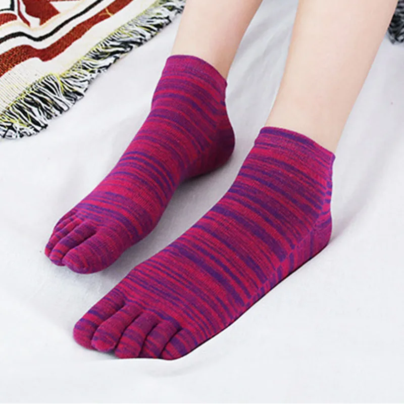 5 Pairs Women's Casual Colorful Cotton Five Finger Socks Short Tube Striped Japanese Style Fashion & Trendy Socks Harajuku