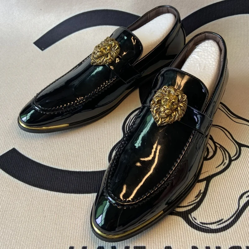 

NLSCGZM оригинальная обувь, брендовые свадебные модельные лоферы, мужские повседневные деловые черные блестящие туфли из лакированной кожи, вечерние формальные туфли