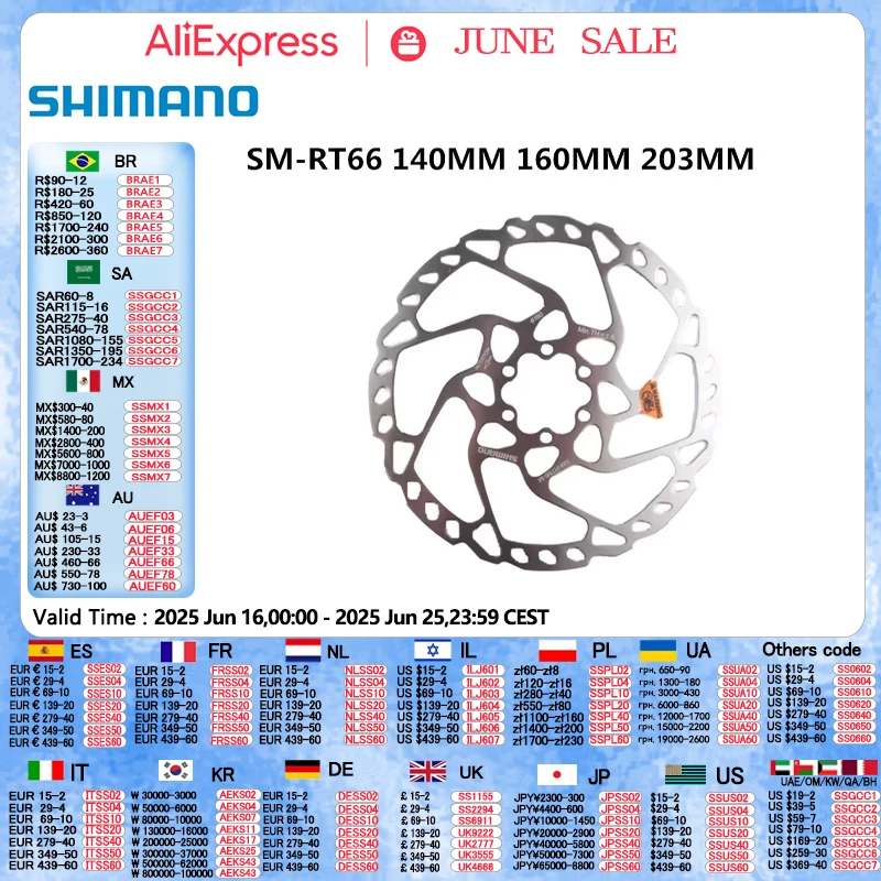 

1 шт. Shimano SLX ZEE DEORE SM-RT66 RT76 RT86 дисковые тормозные роторы 160 мм 180 мм 203 мм MTB 6-болтовые дисковые тормозные роторы велосипедные детали