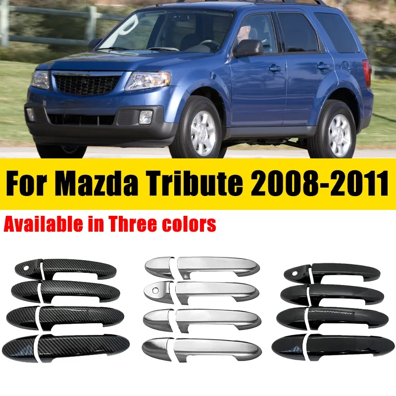 Door Handle Cover Carbon Fiber Chrome For Ford Mazda Tribute 2008-2011 2009 2010 Sticker Anti-scratch Trim Set Car Accessories