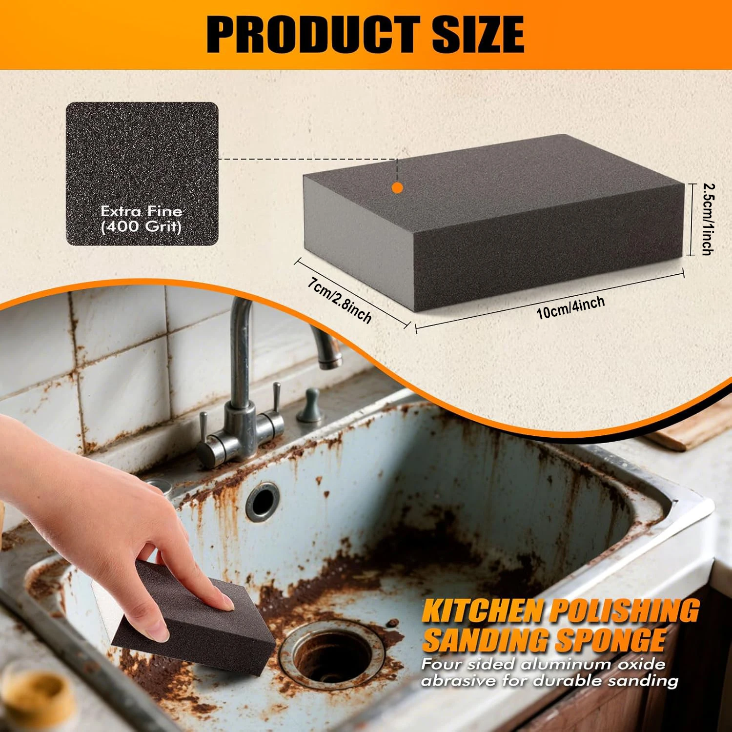 4-Piece Set of Manual Sanding Sponge Blocks, Sanding Sponge with Grit Sizes 60/80/100/120/180/220, Kitchen Polishing and Grinding Sponge Pads, Wet and Dry Use Sponge Sandpaper, Metal and Wood Polishing and Grinding Blocks, Washable and Reusable, Suitable for Drywall/Ceiling/Metal/Wood/Glass Repair