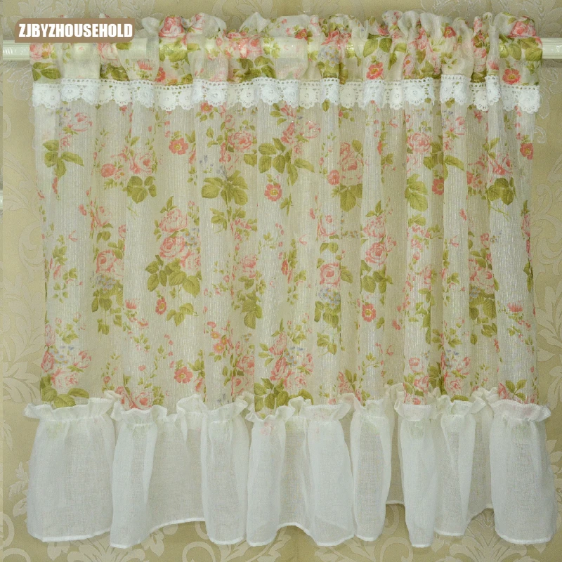 

1 PC Yarn Sheer Tulle Curtains for Kitchen Curtain Window Coffee Short Floral Curtains Rural Dust Proof Stitched Up finished