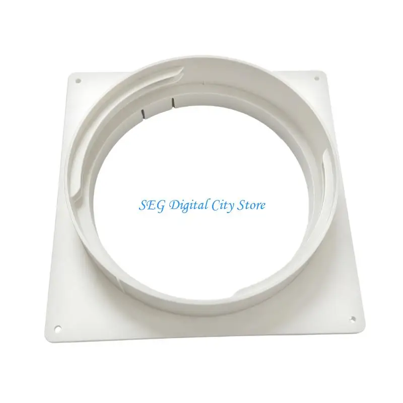 U75B Duct Mounting Base 150 mm Wall Collar Plate with Round Opening, White Plastic Air Passage Fitting for Bathroom Kitchen