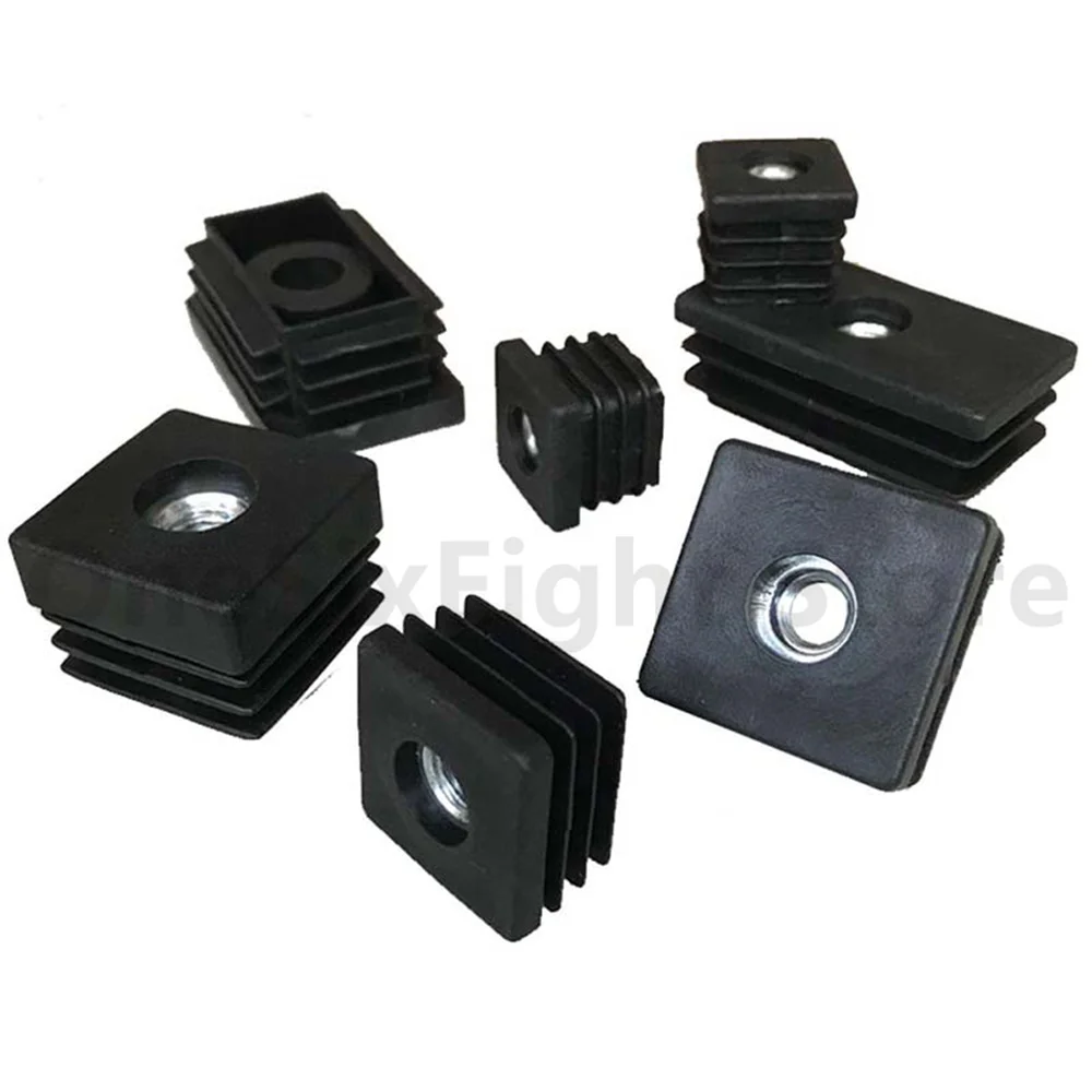 Black PE+PP Plastic Rectangular/Square Blanking End Caps Pipe Tube Inserts With M6 M8 M10 Metal Thread Furniture Feet image 2