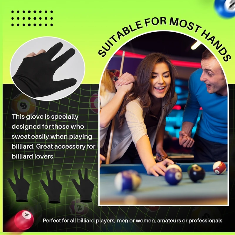 20Pcs Breathable Billiard Gloves Snooker Left Right Hand Gloves 3 Fingers Cue Gloves for Women Men Billiard Accessories-DTB1