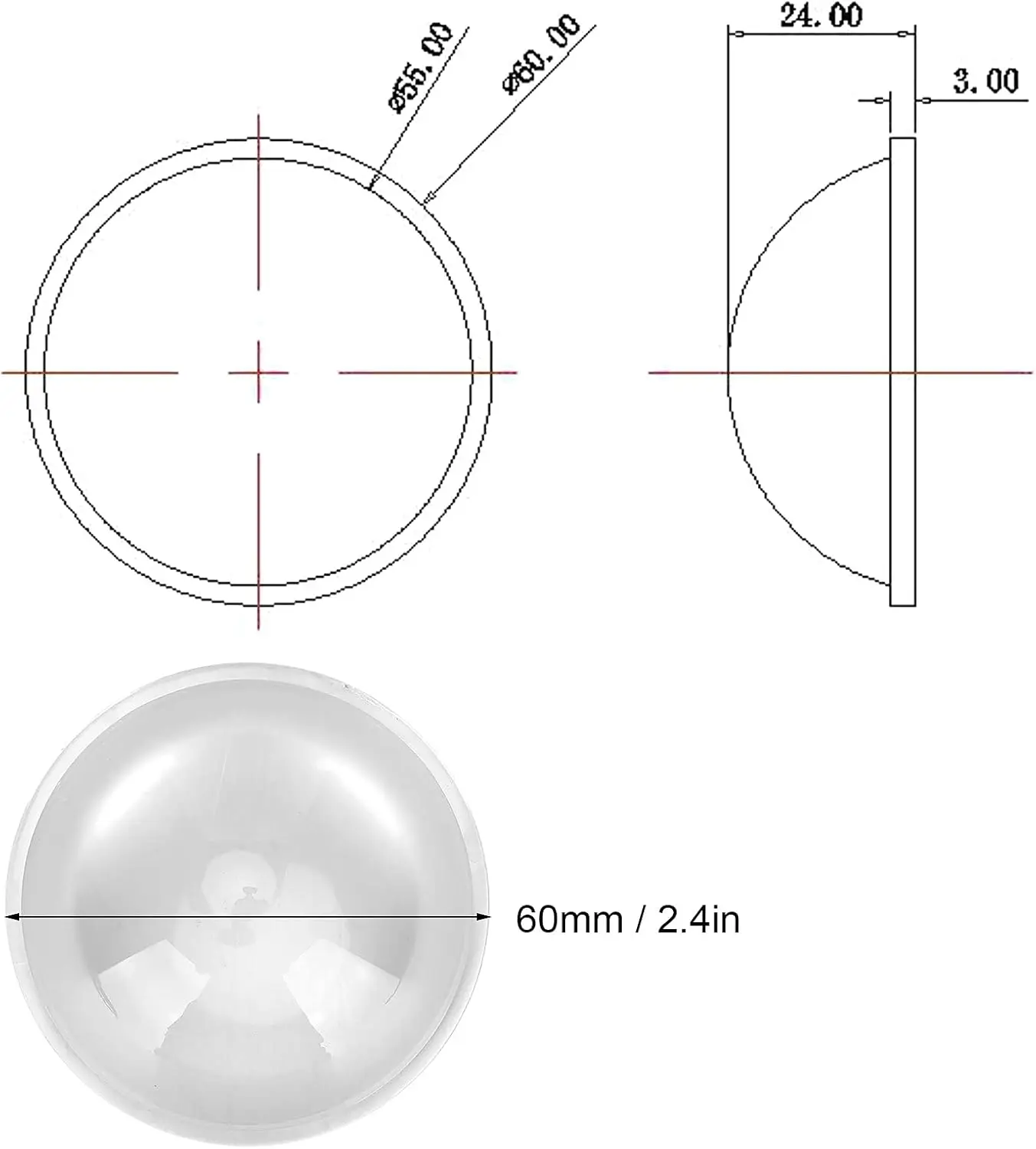 Eye Opening Stuff LED Optics Lens,Convex Glass Lens Easy Installation for Magnifying Glasses Outdoors Telescopes About 60mm/24in