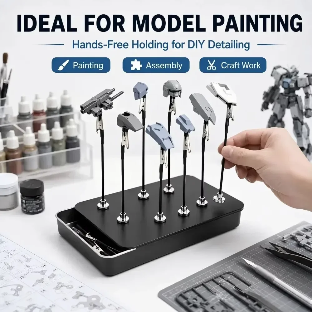 12 Pcs Bendable Model Painting Alligator Clip Sticks with Rubber Tips Metal Magnetic Base Suitable  Airbrushes Hobby Model Parts
