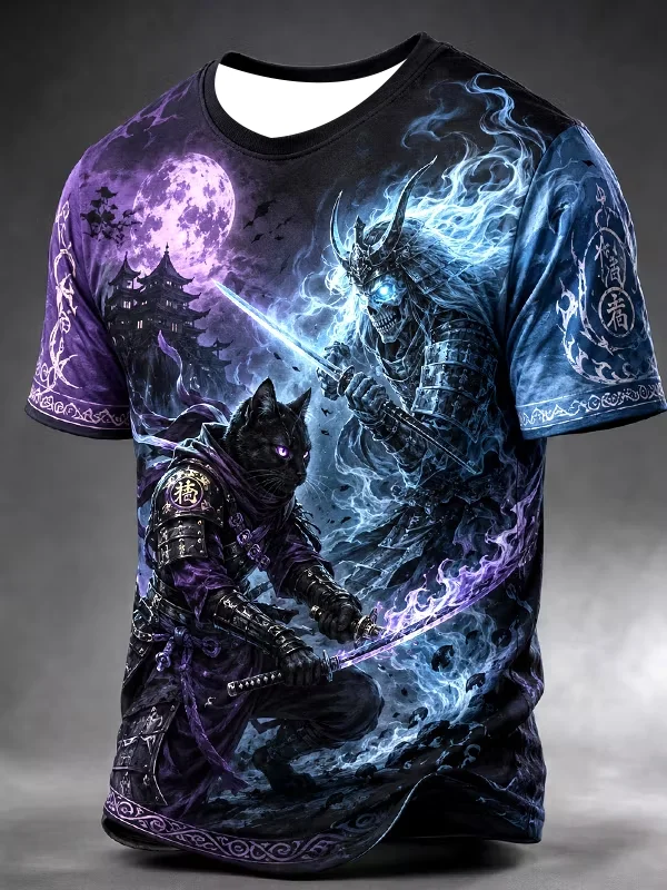 2027 Summer Men's Best-selling Japanese Samurai Culture Printed 3D Pattern Moisture-Wicking Family Version Casual T-Shirt Top