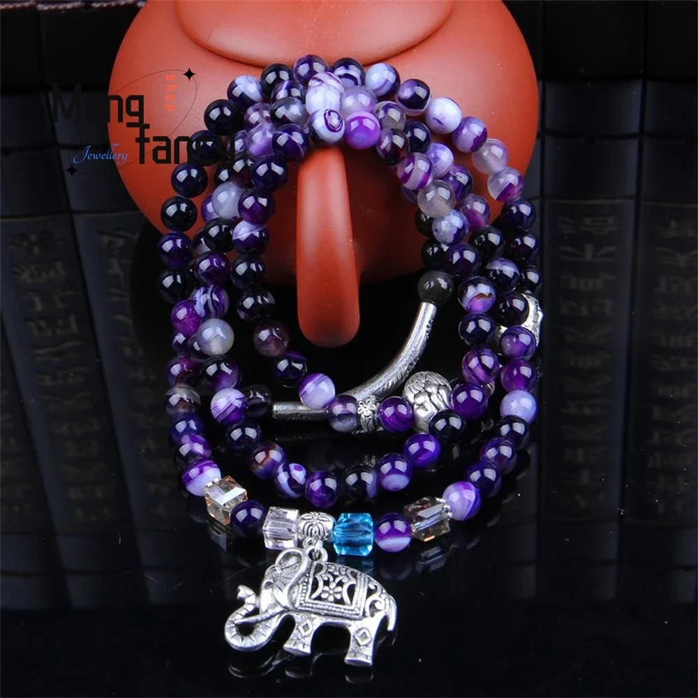 

Natural Crystal Agate Buddha Head Elephant Bracelet S925 Silver Jewelry Charms Fashion Necklace Men Women Luxury Holiday Gifts