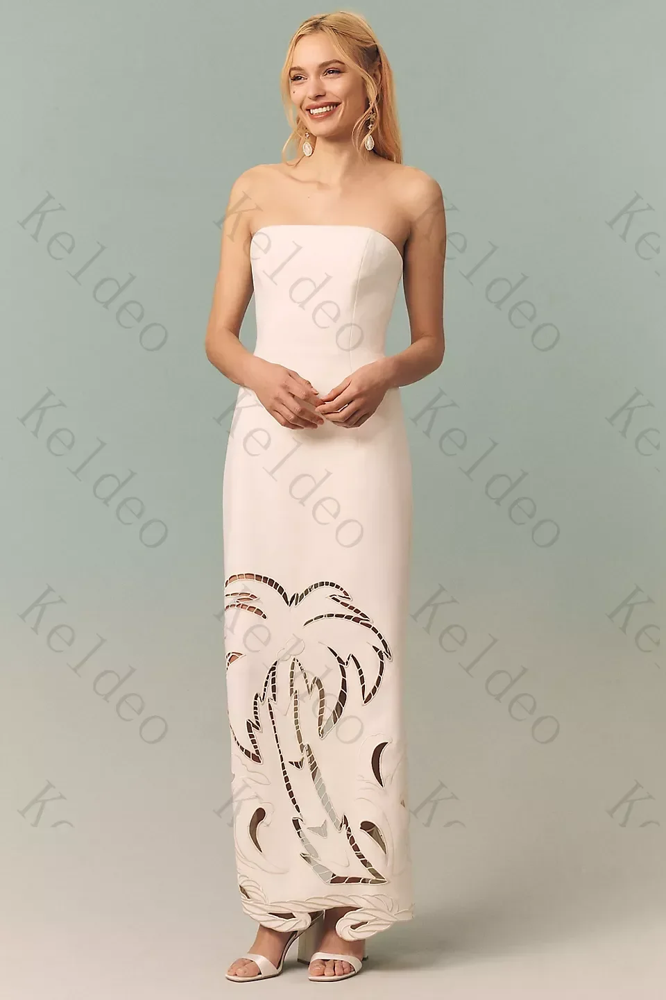 Customized Minimalist Sheath Sleeveless Wedding Dresses Sexy Strapless Straight Neck Hollow‑Out Cutout Floor‑Length Bridal Gowns