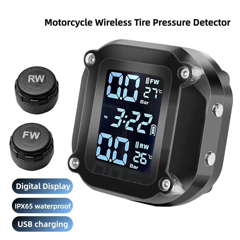 

M5 Wireless Motorcycle TPMS Real-Time Digital Display with Safety Alarm Easy Install IP67 Waterproof Limited Time Offer