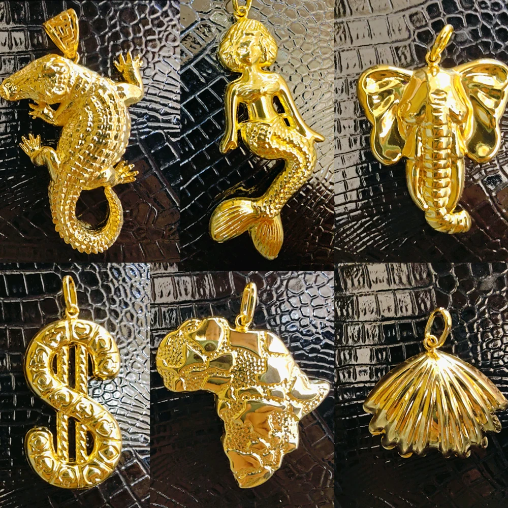 Hip Hop Persönlichkeit Anhänger Gold Farbe Krokodil Meerjungfrau Glück Tasche Form Anhänger für Frauen Männer Trend Kupfer Schmuck Zubehör – Detail 2