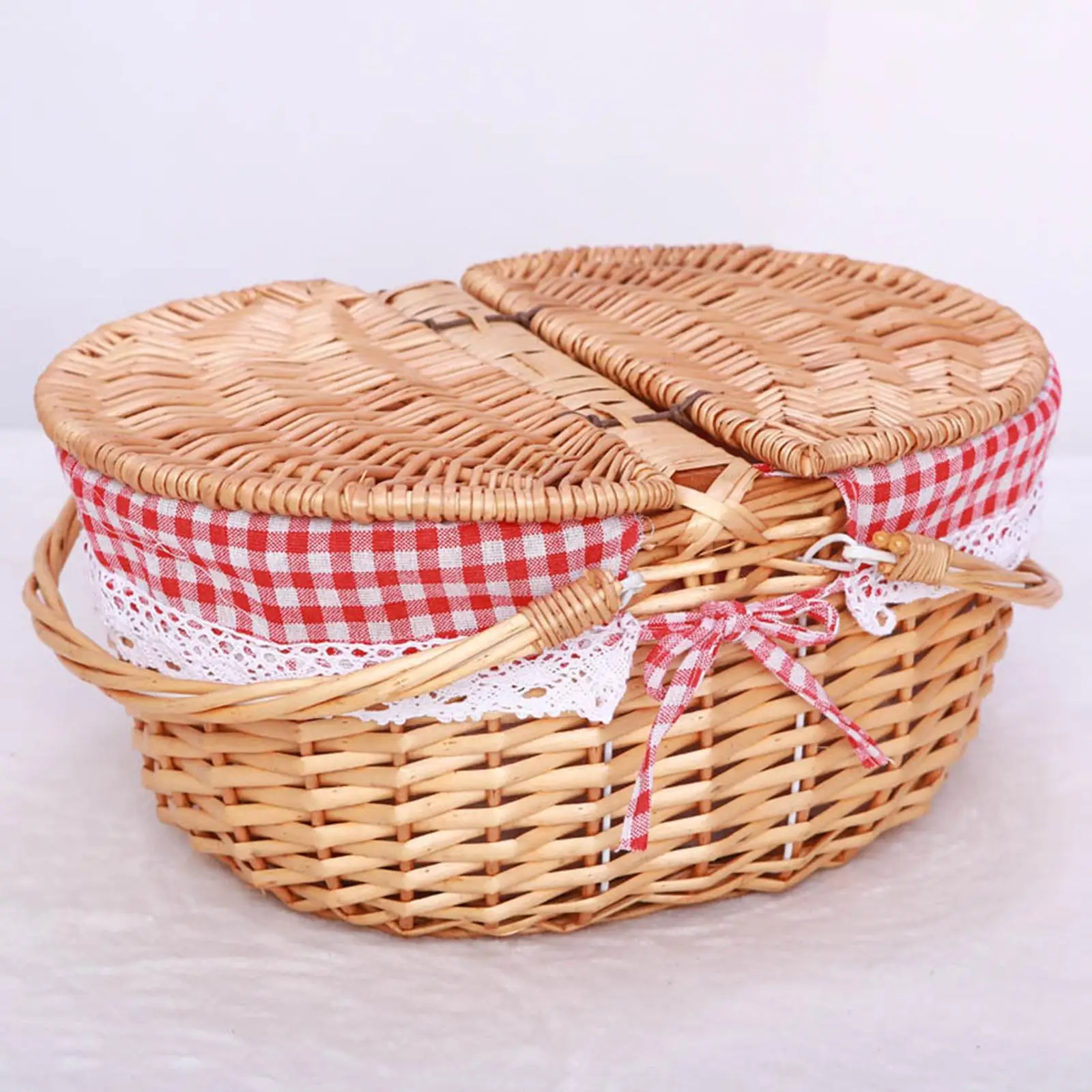 Picnic Basket Storage Hamper Rural with Lid and Handle Pastoral for Holiday