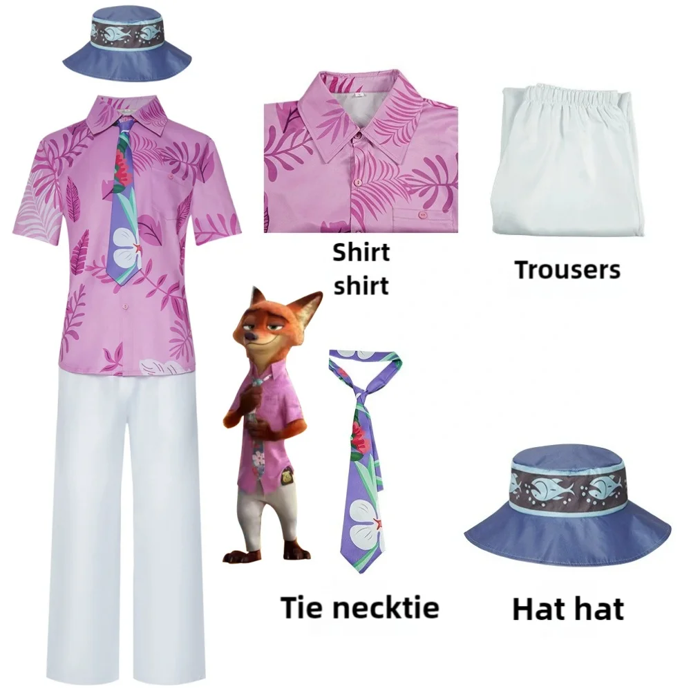 

New Zootopia 2 Fox Nick Cosplay Costume Top Pants Hat Women Men Halloween Party Clothes Disguise Cartoon Zoo Roleplay Costume