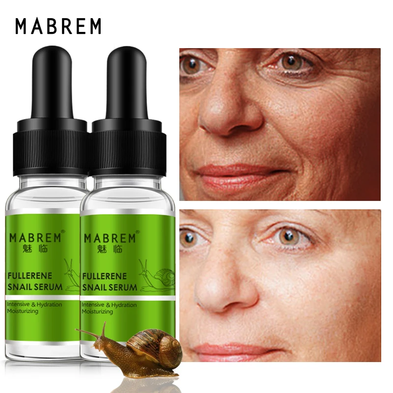 2PCS MABREM Fullerene snail serum Face Collagen Essence Remove Wrinkle  Care Fade Fine Lines Repair Tighten Skin Care Serum