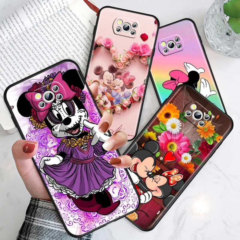 Love Art Mickey Minnie Mouse For Xiaomi Poco X5 X3 Pro X4 F4 F3 GT M5 M5s M4 M3 C55 C50 C40 5G Black Phone Case Cover