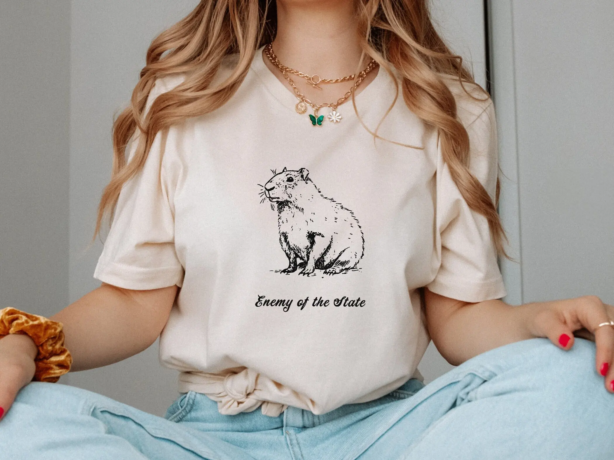 Enemy Of The State Capybara Funny Random T Shirt Sarcastic Meme Weird Rodent For Bestie Vintage Silly Animal