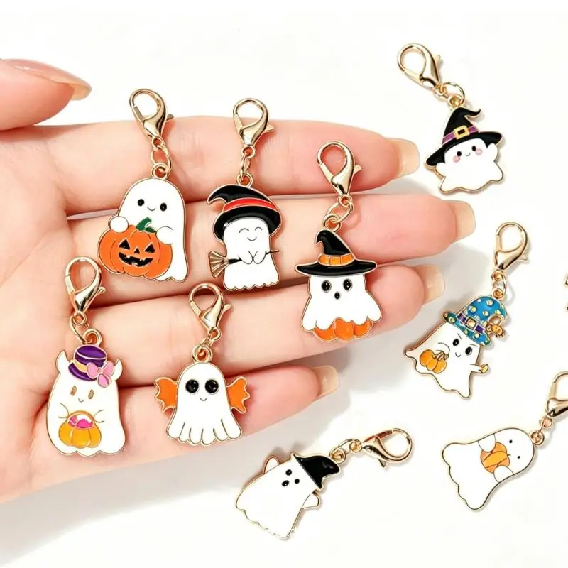 Stücke Zufälliges Muster Halloween Tropföl Schlüsselanhänger-Set Geist Kürbis Hexe Anhänger – Detail 1