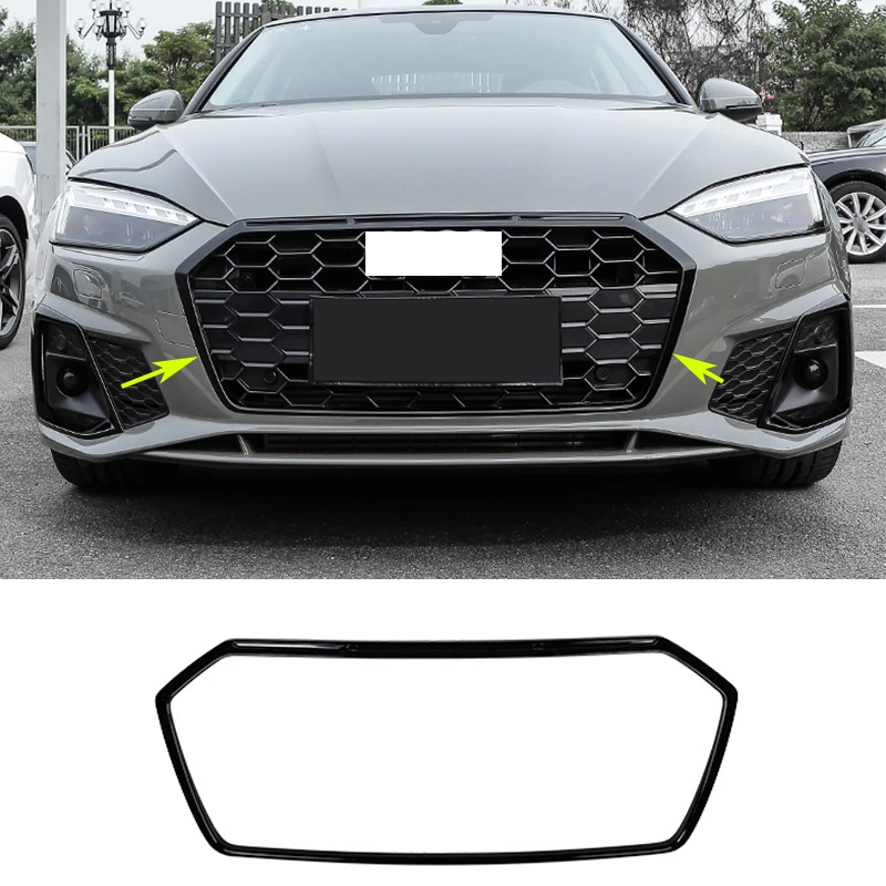 FIT FOR Audi A5 2020 2021 2022 2023 ABS Glossy Black carbon fiber front bumper grill forming strip cover trim delete Chrome