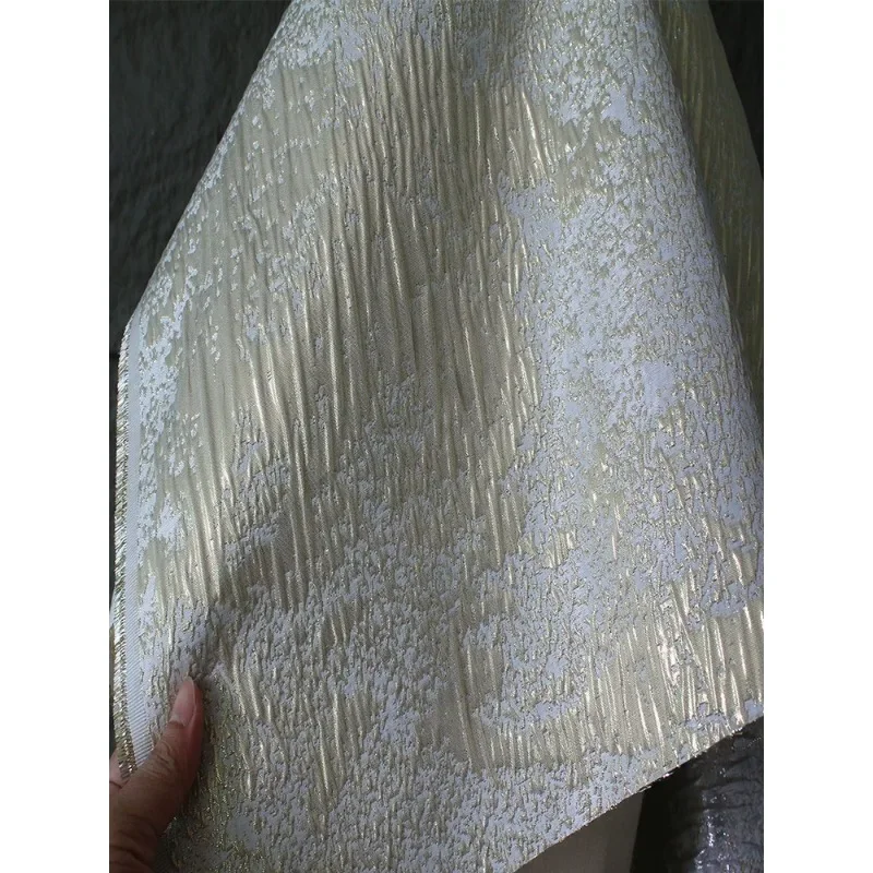 Apricot Irregular Texture Jacquard Fabric New Chinese Creative Anti-gloss Skirt Coat Fashion Designer Fabric