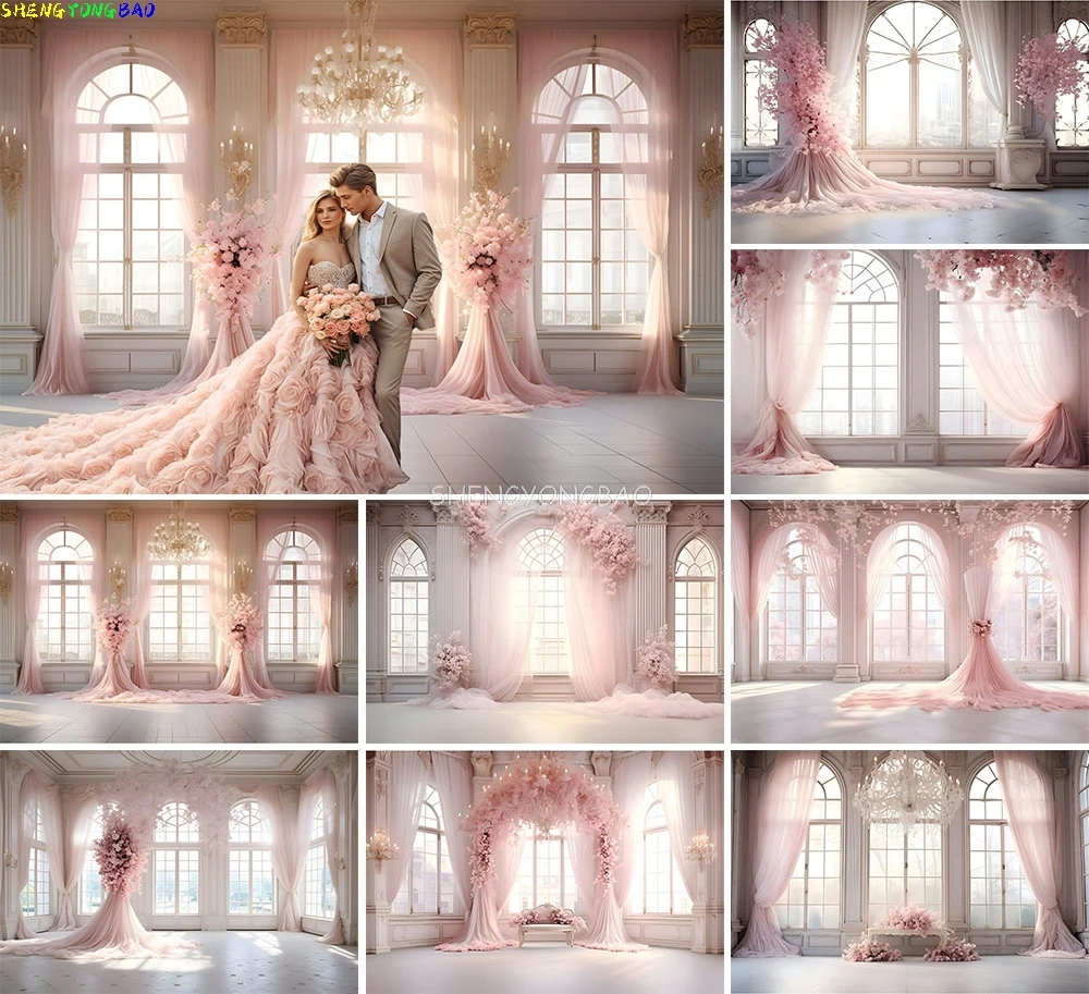

Pink Palace Floral Photography Backdrops Curtain Adult Birthday Wedding Maternity Portrait Decor Photo Studio Background QQ-01