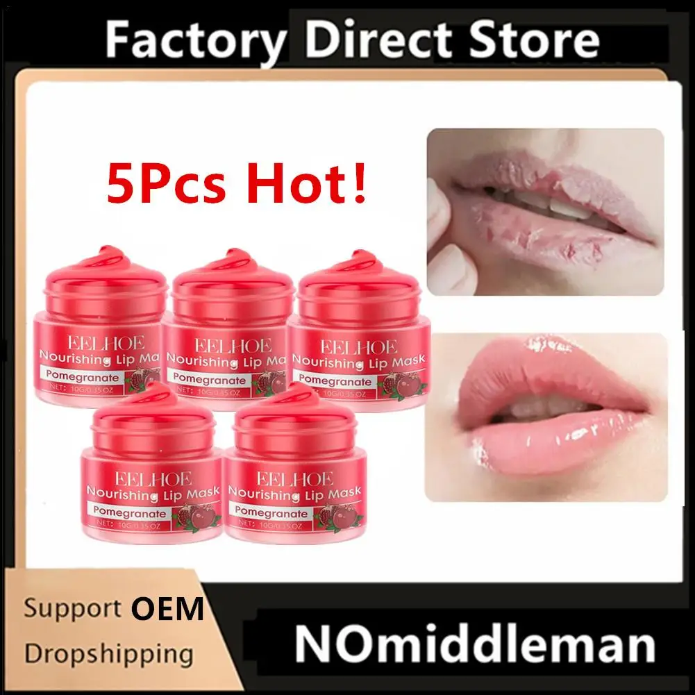 

5Pcs Lip Sleep Mask Night Sleep Maintenance Moisturizing Lips Gloss Bleach Cream Nourishing Lips Care Red Pomegranate Lip Balm