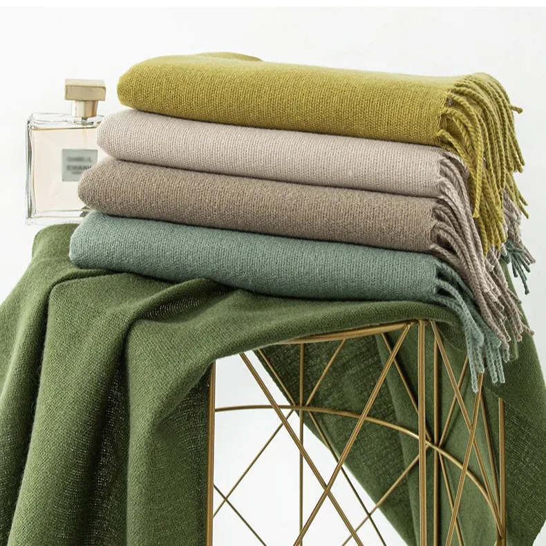 2026 Trendy New Solid Color Maillard Imitation Cashmere Scarf Women's Autumn and Winter High-end Sense Simple Warm Shawl