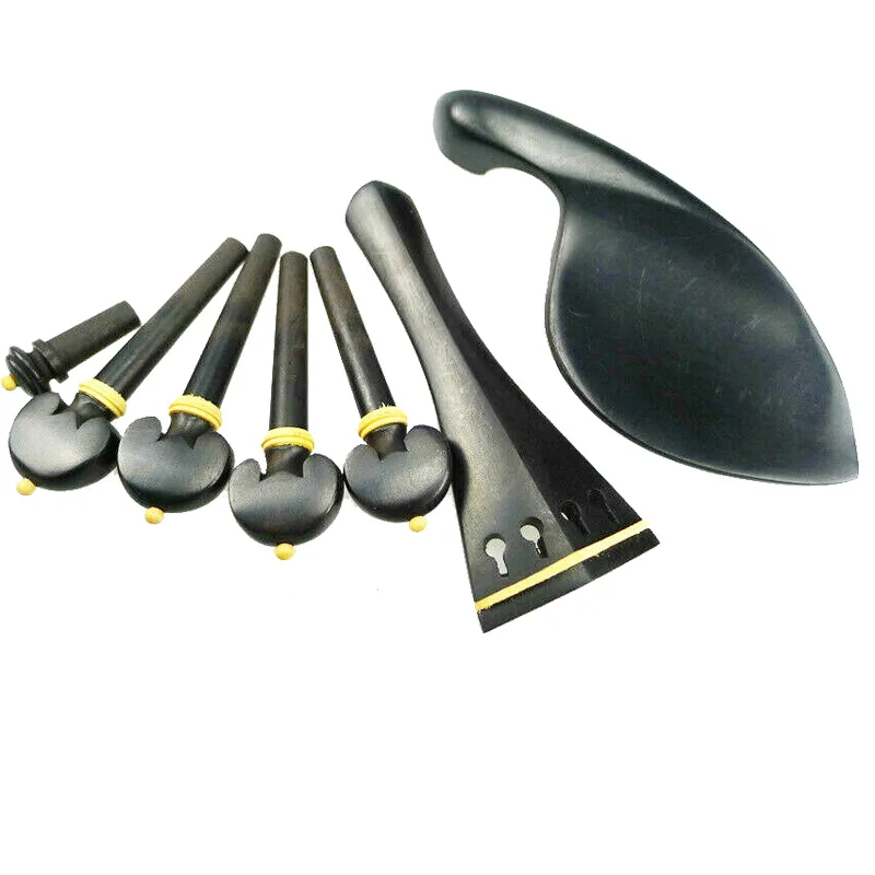 Ebony Wood Violin Accessories Parts Set Chin rest/Pegs/Tailpiece/Endpin,4/4 Full Size Violin Fittings