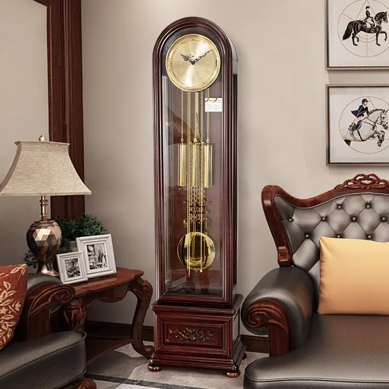 European dome hedgehog red sandalwood mechanical floor clock villa solid wood pendulum clock music time clock Helmler movement