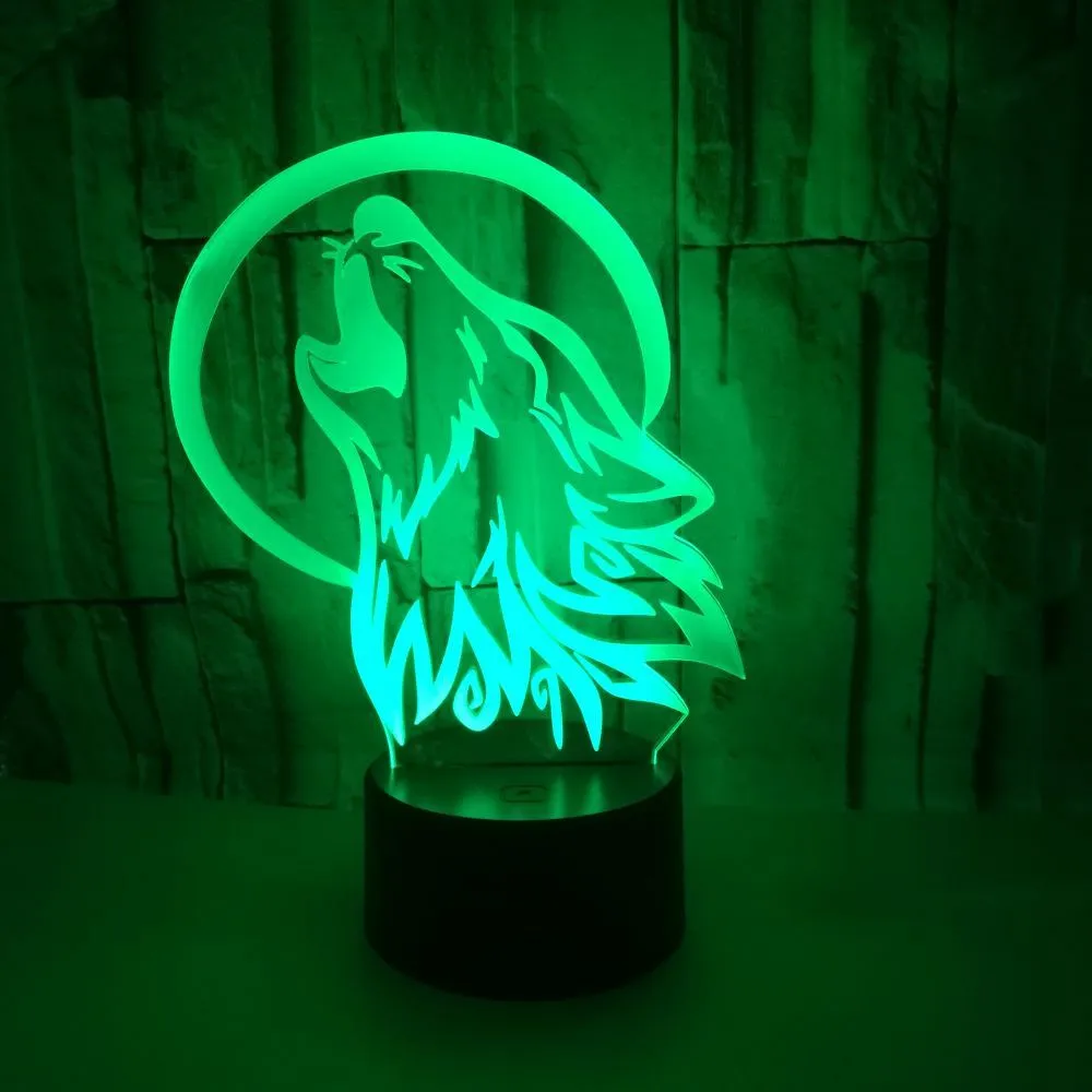 3D LED Lamp Wolf Head Bedtime Illusion Touch Lamp Night Light Dimmable 7 Colors Wolf Light Kids Bedside Lamp