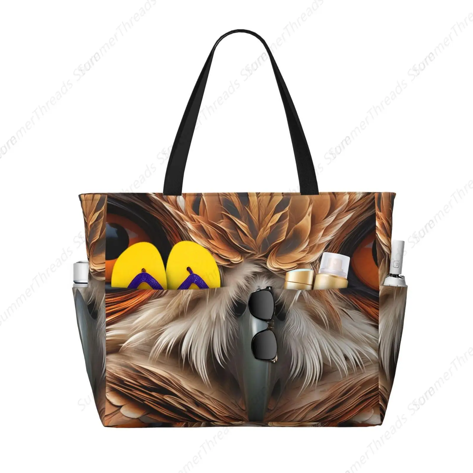 

Beach Bag Large Sandproof Foldable Tote for Women with Zipper Pockets Compatible with Owl Pattern Orange for Pool Swim Travel