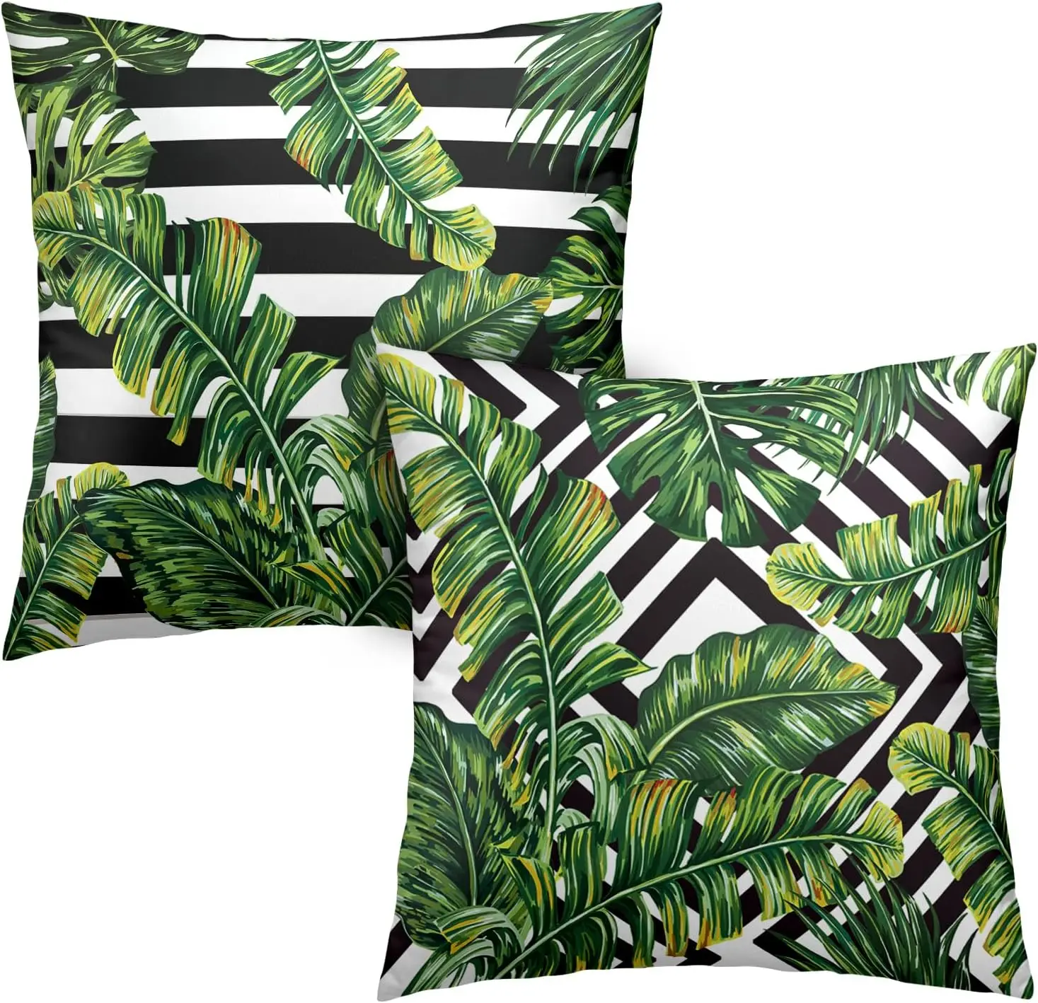 

Tropical Green Banana Leaf Throw Pillow Covers Bla And White With Stripe Pillowcase Square Decorative Cushion Cases Cotton