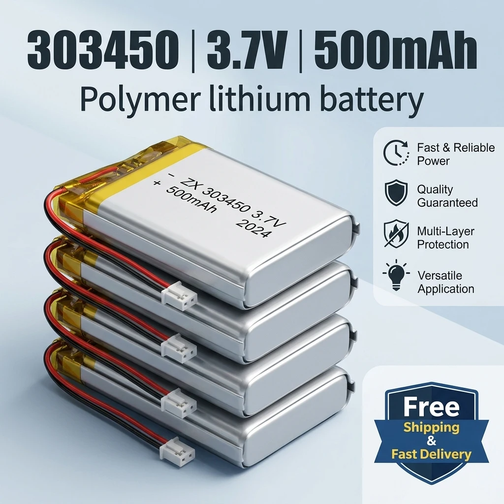 

303450 033450 3.7V 500mAh LiPo Battery Rechargeable Lithium Polymer Cells for Bluetooth Headset GPS Monitor Smart Home