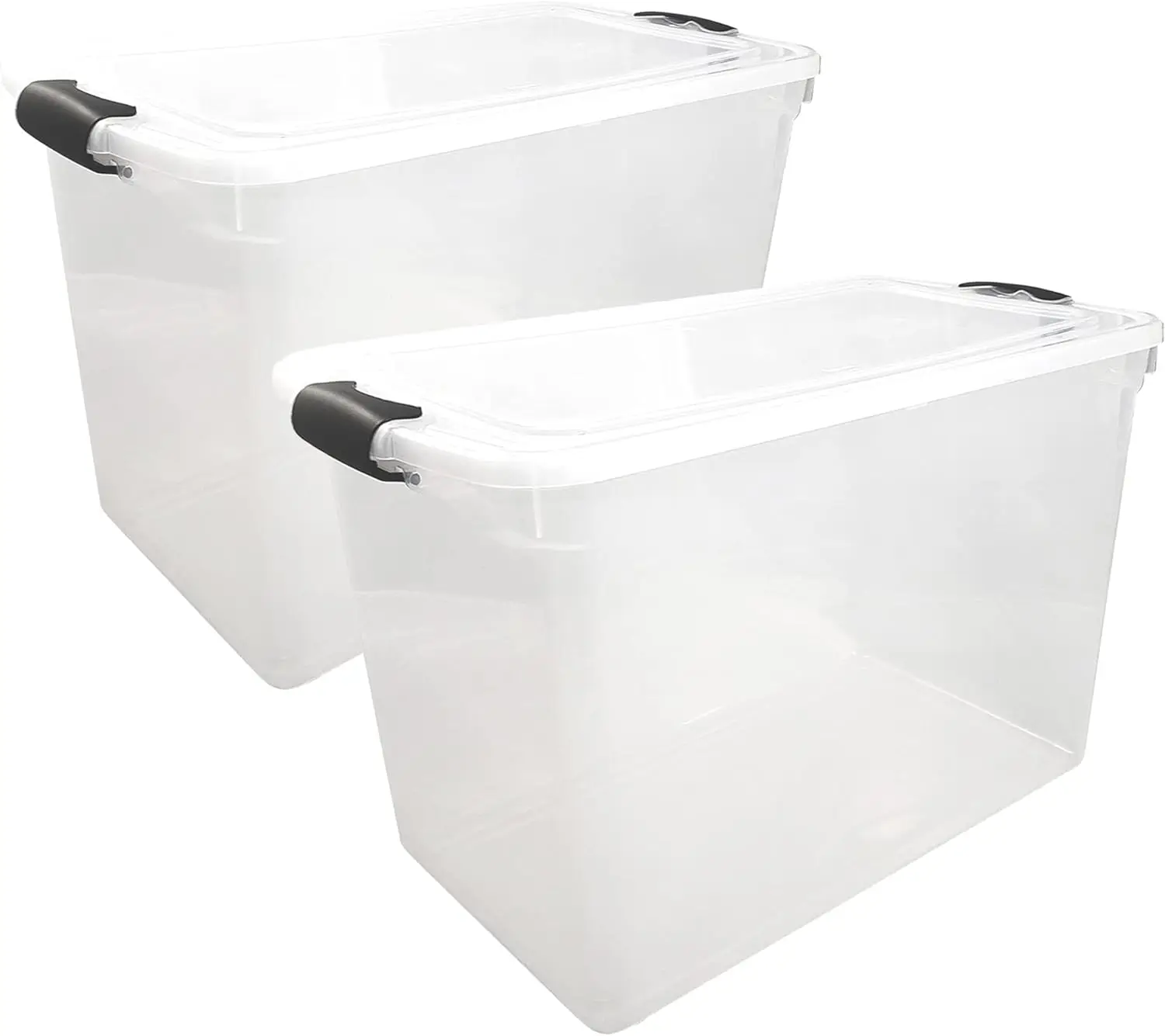 

112 Quart Extra Large Rectangular Clear Plastic Storage Container Bins with Secure Latching Lid, Grey Latch, (2-Pack)