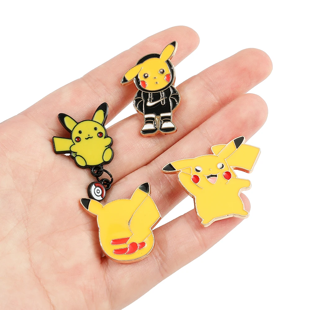 4 pcs Hoodie Pikachu Brooch Fashion Elf Ball Mouse Hello Enamel Lapel Pin Metal Badge Backpack Clothing Jewelry