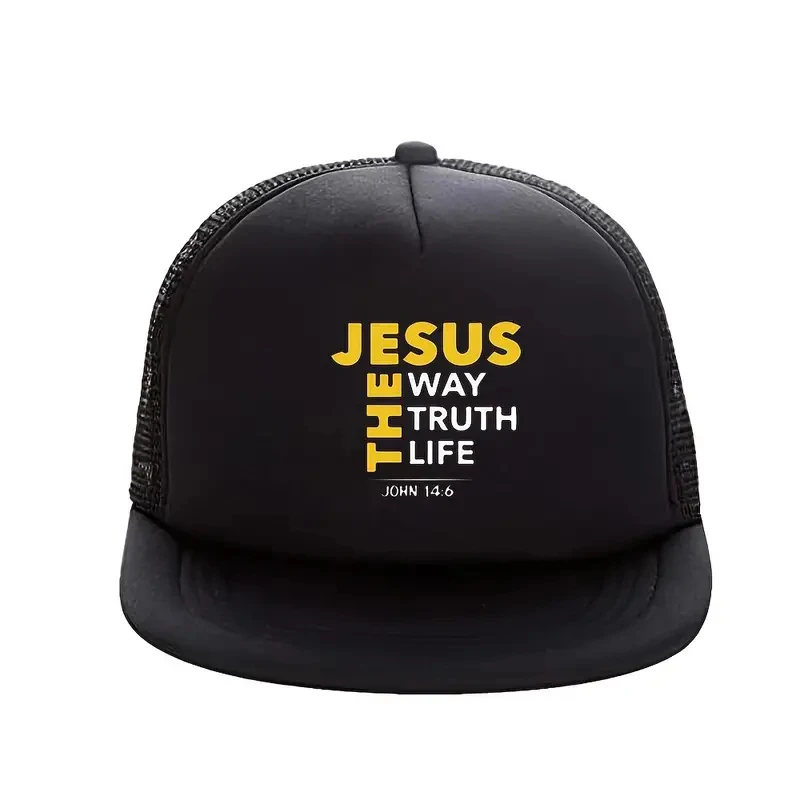 Hip Hop Baseball Cap Jesus Letter Print Unisex Adjustable Flat Brim Baseball Cap Casual Style for Outdoor Sunshade Hat