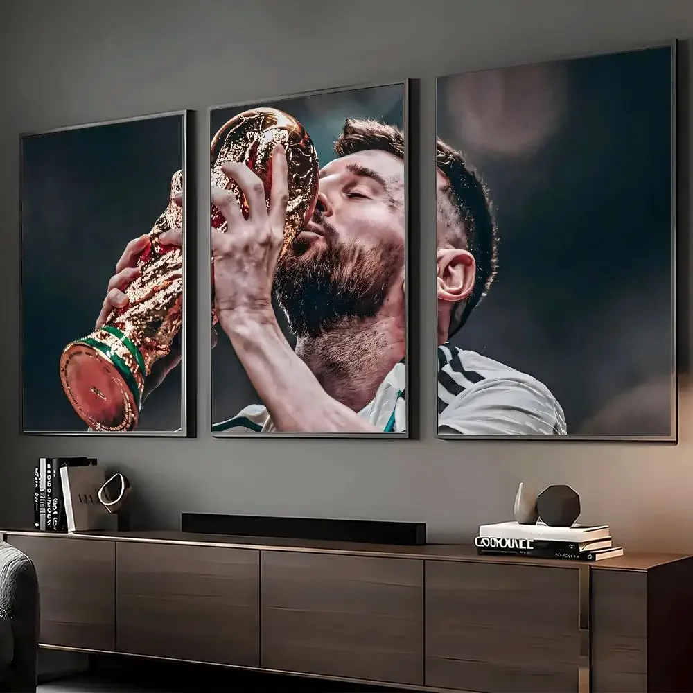Football Star M-Messi Cool Painting Calligraphy Canvas Wall Art Print Set | Living Room Bedroom Aesthetics Decor Gift
