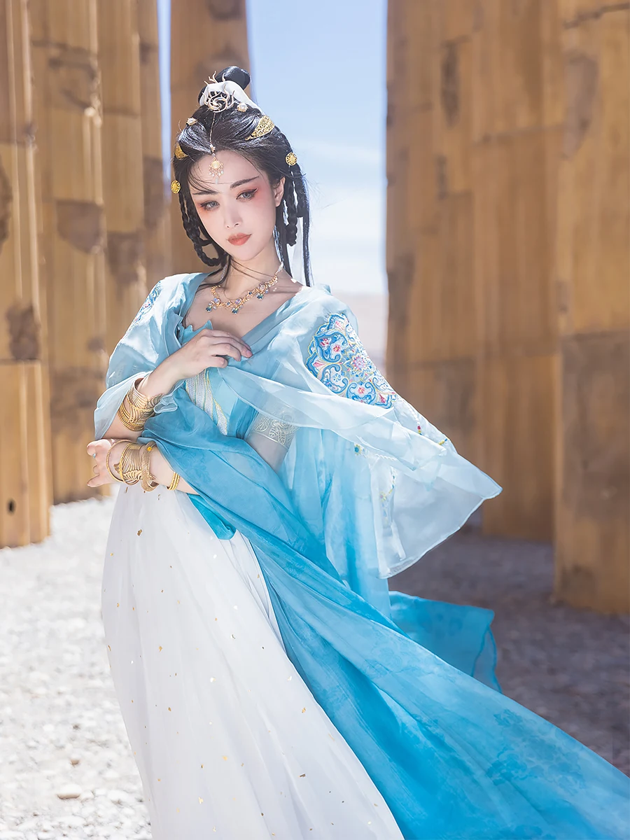 

Huangyue Jia Lan Holy Fire Really Di Dr Heavy Industry Embroidery Blue Cloak Husk Skirt Fairy Aosphere Non-Hanfu