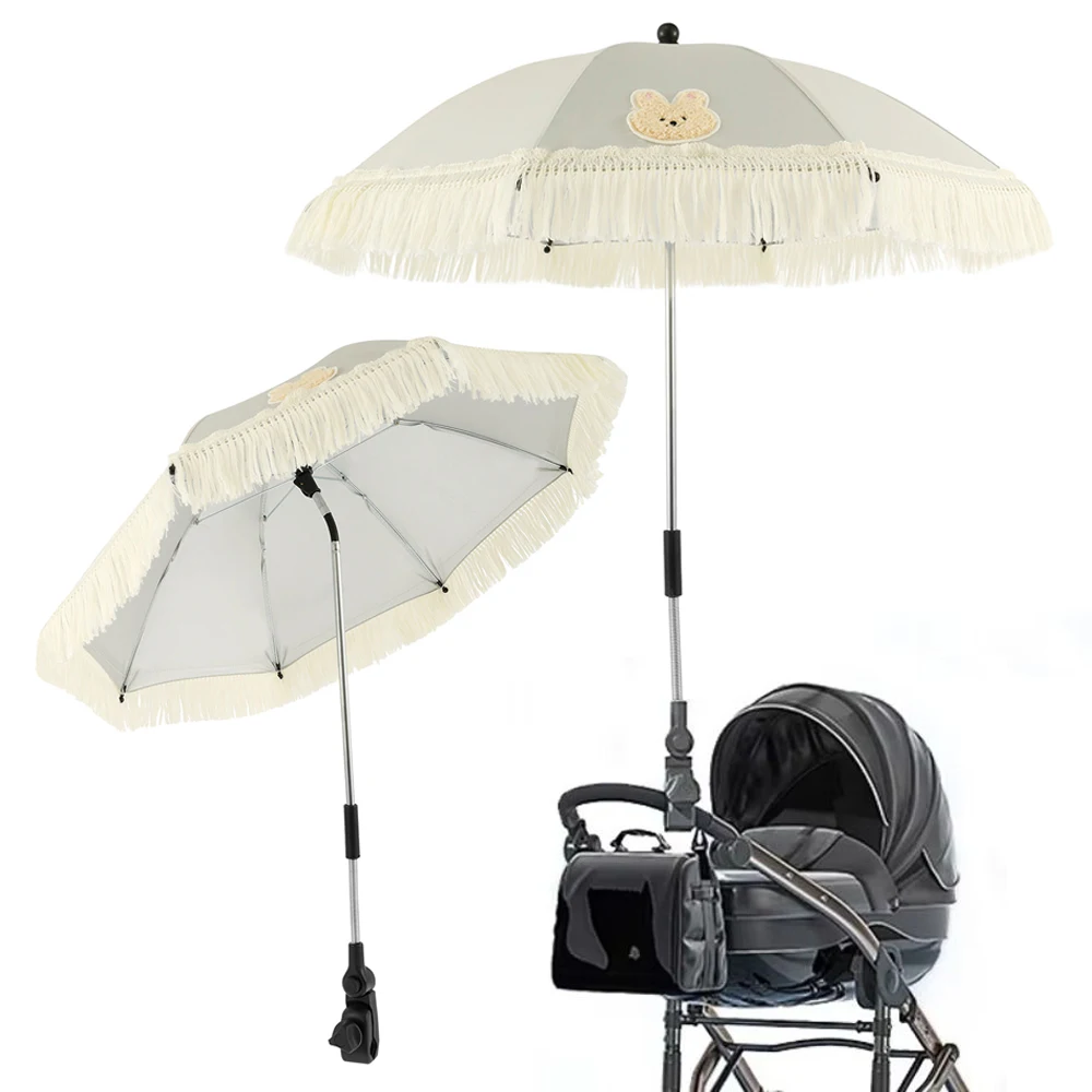 Baby Stroller Umbrella Baby Parasol UV Protection Waterproof Universal Tassel Cute Adjustable Strollers Cover Accessories