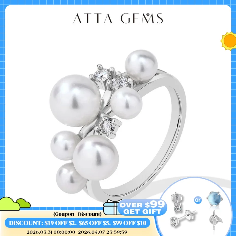 

ATTAGEMS Pearl Moissanite Ring DVVS 100% S925 Sterling Silver Plated With18k Gold for Women Engagement Bride Jewelry Luxury Gift