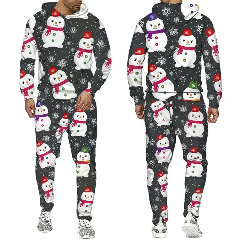 Christmas Men\'s Hoodie/Pants/Suits 3D Cartoon Santa Claus Print Adult Sweatshirts Joggers Sets Xmas Men/Women Tracksuit Outfits