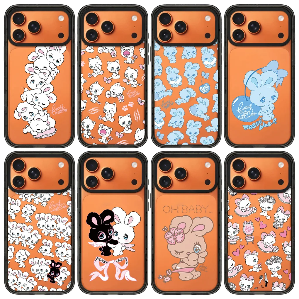 أسود أبيض أزرق بني أرانب 2.0 الاكريليك الحدود غطاء الهاتف آيفون 13 14 15 16 17 برو ماكس حافظة آيفون 17 الهواء