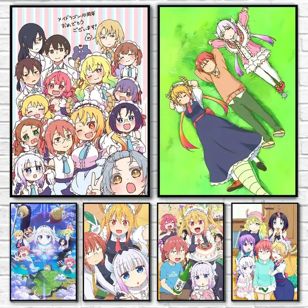 Cartoon Anime M-Miss Kobayashis Dragon Maid Posters HD Print Vintage Wall Art Decor for Home Study Room