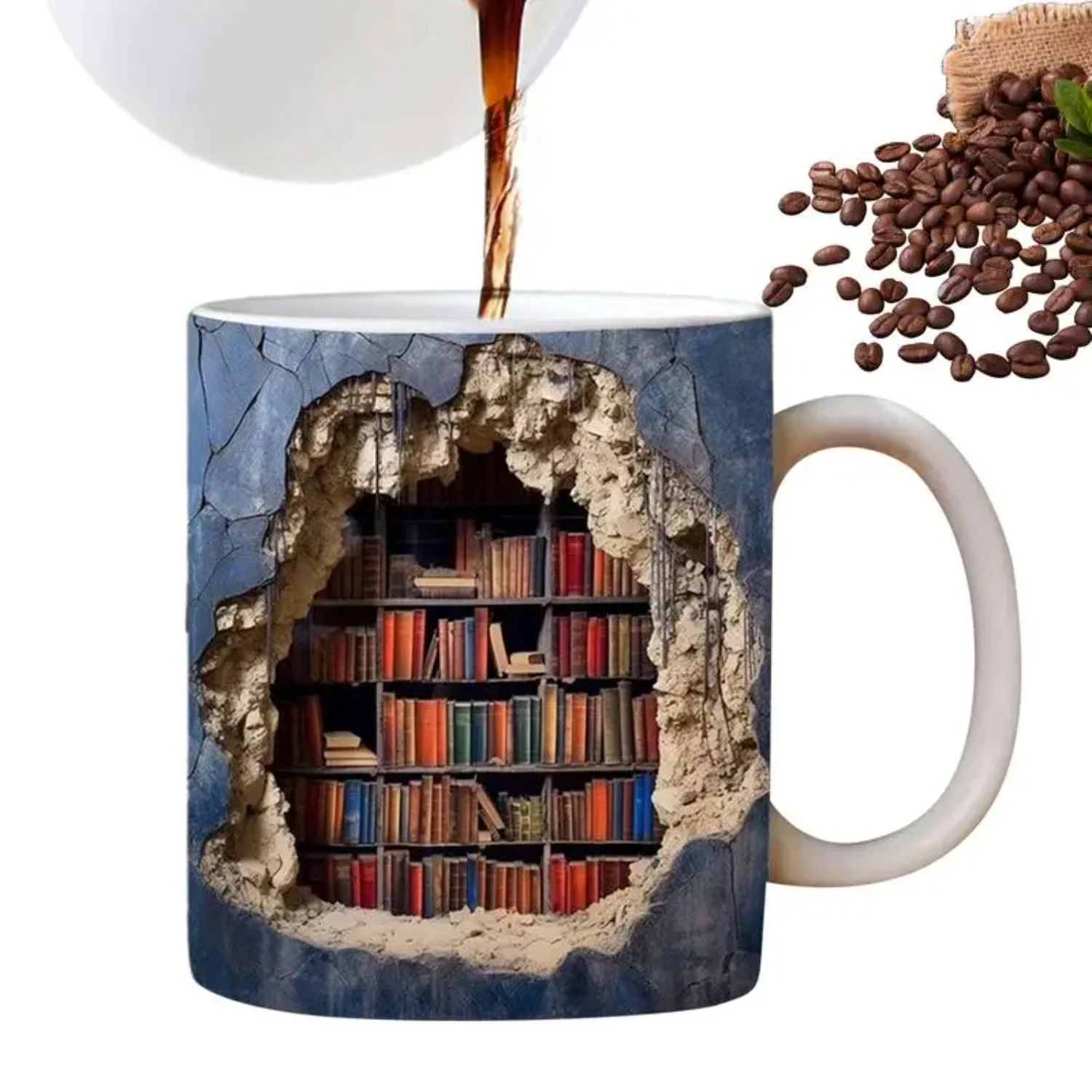 

350ml 3D Bookshelf Mug Funny Ceramic Mug Book Lovers Multi-Purpose Ceramic Cup Water Cup Tea Milk Cups Conainers