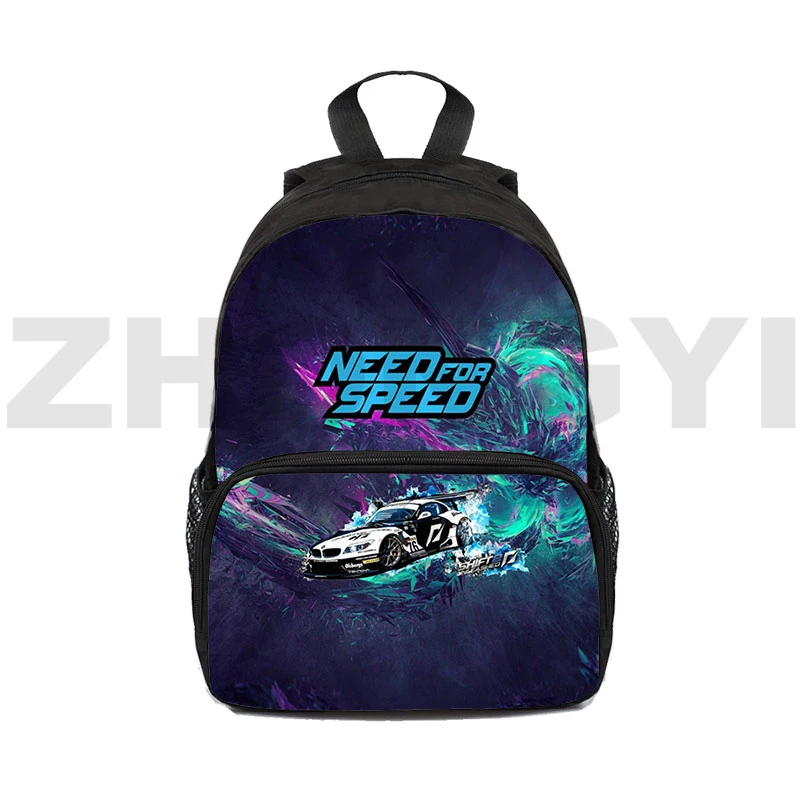 Mochila 3D de moda para hombres y mujeres, Bolsa Escolar de juego de carreras NFS, coche para adolescentes y niños, moda informal