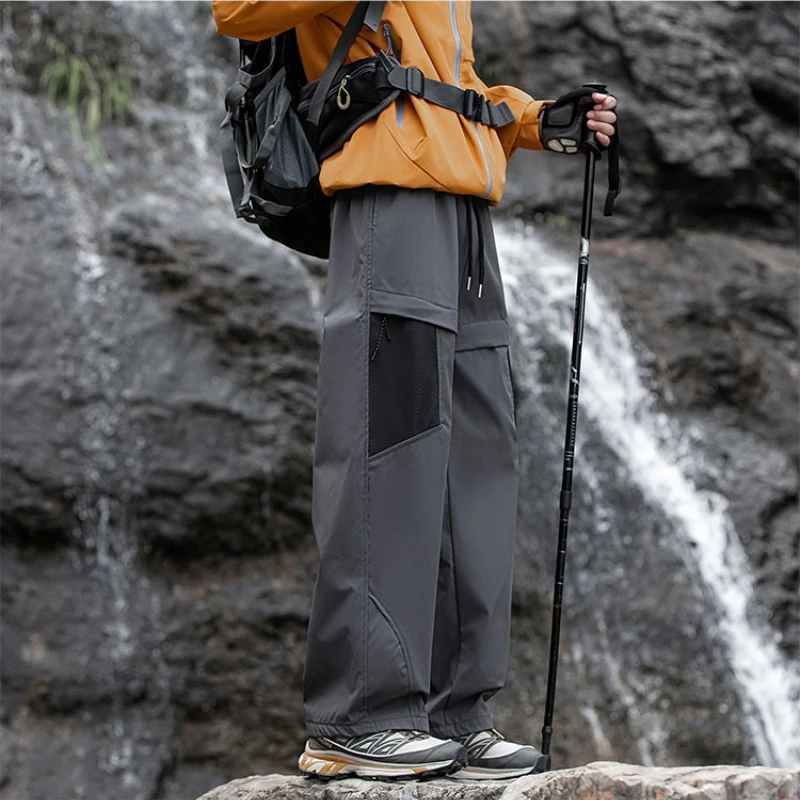 Calças de caminhada funcionais para atividades ao ar livre de outono – novo ajuste solto moderno, leve e respirável em preto,